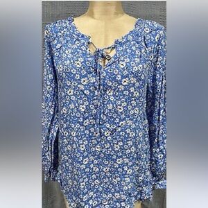 Alexander Jordan BoHo Floral Blue & White Women's Top
